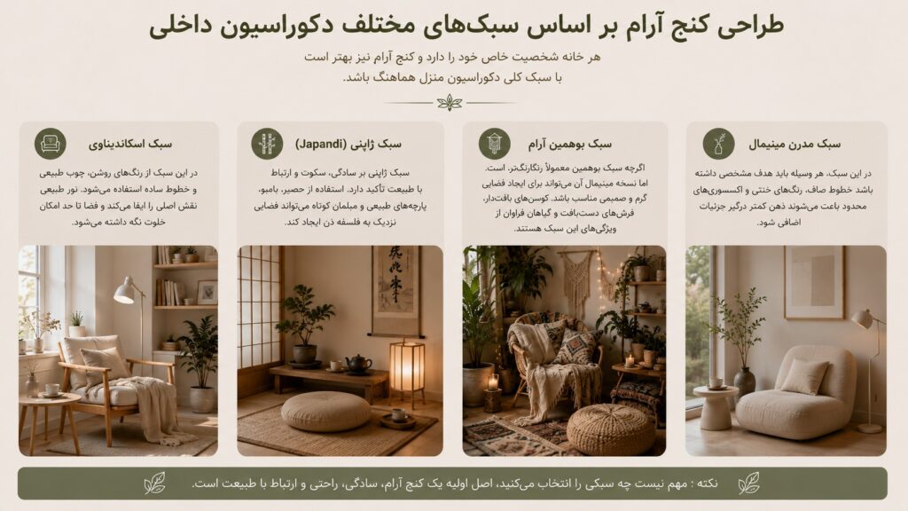 طراحی کنج آرام بر اساس سبکهای مختلف دکوراسیون داخلی